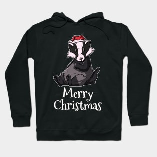 Merry Christmas Badger Santas Hat Badger Hoodie